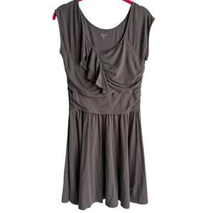 GARNET HILL Taupe Gray Piazza Ladies Knit Cap Sleeve Ruched Dress Dress, S